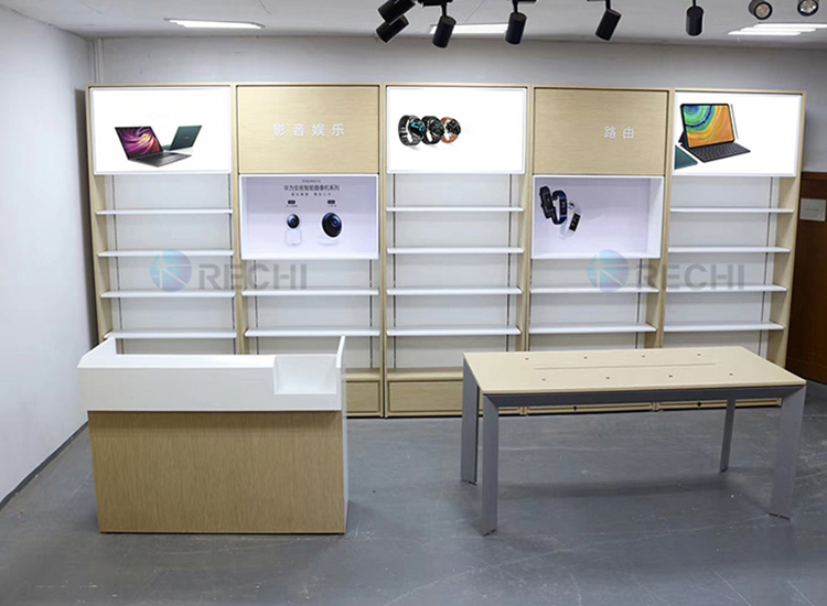 RECHI Custom Design & Manufacture Mobile Phone Shop Wall Cell Phone Accessory Display Shelf & Mobile Phone Table