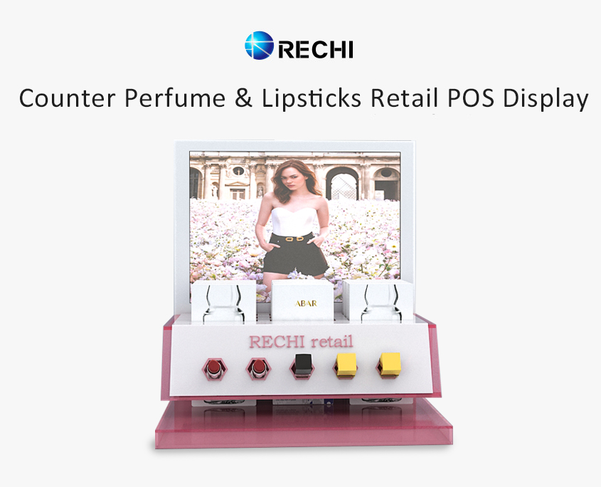 RECHI Original Design Beauty Shop Retail POS Display Stand Rack For Makeup/Cosmetics/Skincare/Fragrance/Lipstick/Eyelash/Mascara